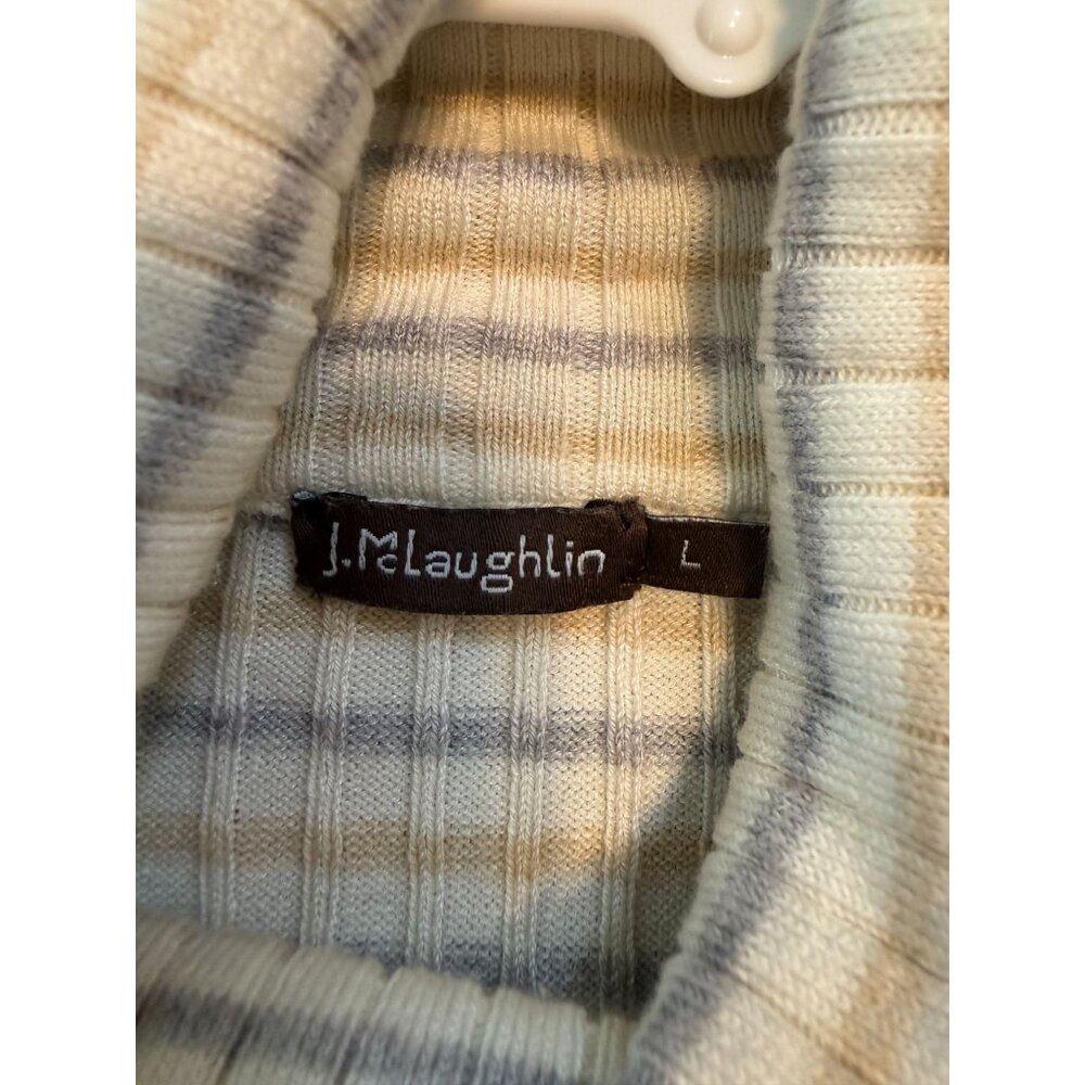 J. McLaughlin Arlette Ribbed Cotton Blend Striped Turtleneck Sweater Large - Picture 3 of 9
